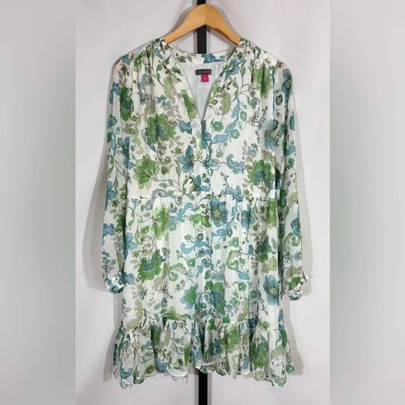 Vince Camuto Women's Printed Split-Neck Long-Sleeve Dress Size Small - Picture 2 of 7